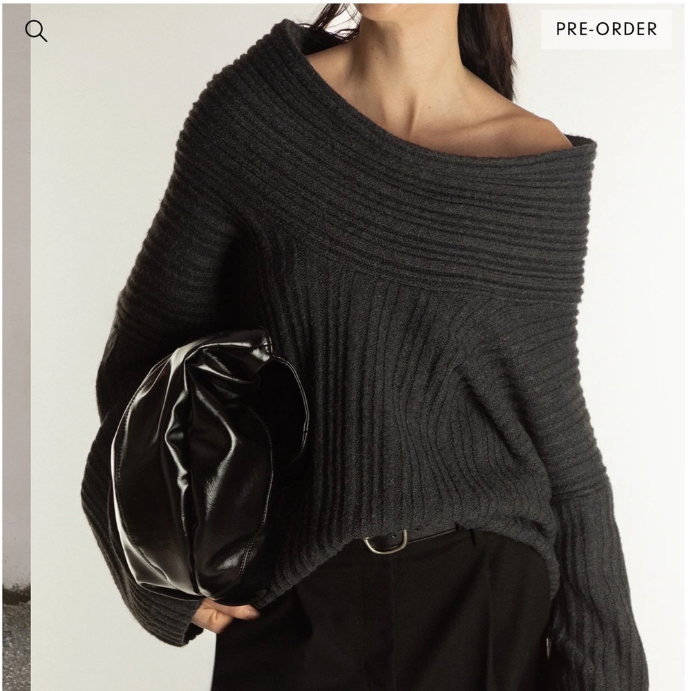 OAK + FORT Charcoal Off-Shoulder Sweater
